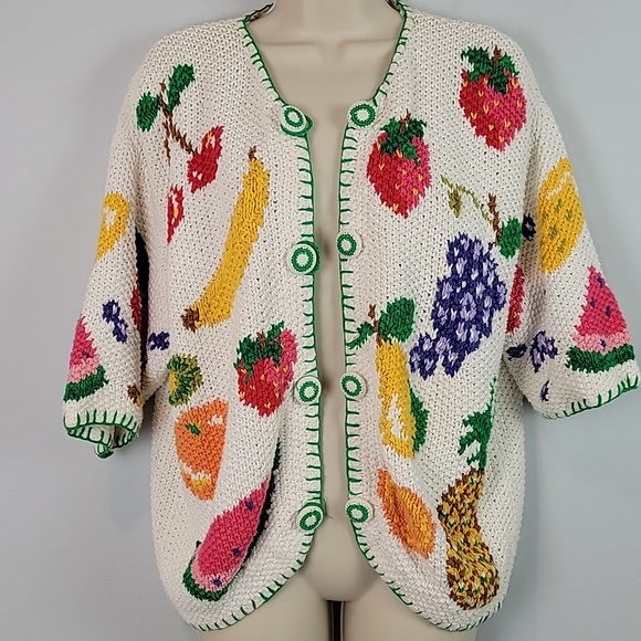 The Eagle's Eye vintage handkint fruit banana strawberry watermelon cardigan - Picture 10 of 11